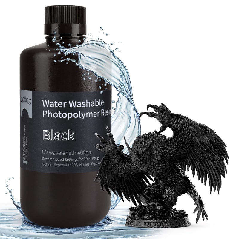 ELEGOO Water Washable 3D Printer Resin LCD UV-Curing Resin 405nm Standard Photopolymer Resin for Mars Saturn Jupiter MSLA DLP LCD 3D Printing 1000Gram Black - Image 1